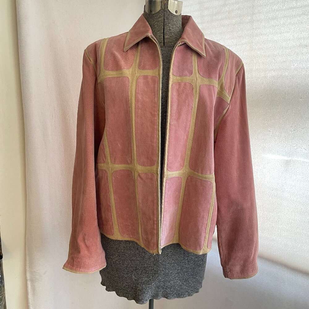 Outerwear by Lisa y2k Pink and Tan Suede Patchwork Zip Jacket